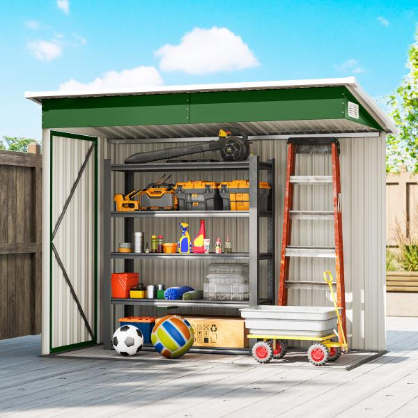 Abrigo de Jardim Exterior 2,7 m² 234x132x185 cm com Três Portas Fechadura e Grelhas de Ventilação Verde