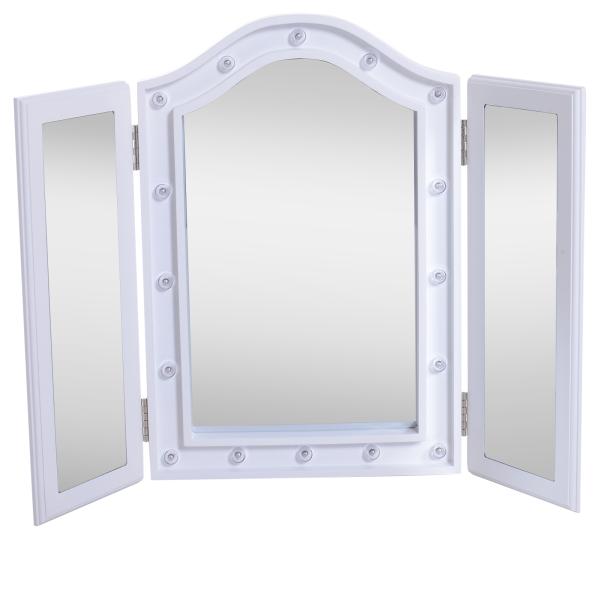 Espelho de Maquilhagem com Luz LED Dobrável Espelho Triplo de Mesa Presente Original para Mulher, 73x53,5x4,5cm