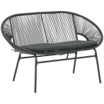 Sofá Acapulco de 2 Lugares com Apoios de Braço Almofada e Estrutura de Aço para Jardim Terraço Pátio 132x72x83 cm Preto