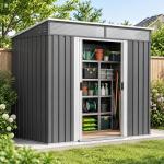 Abrigo de Jardim 2 m² 195x122x181,5 cm Abrigo de Armazenamento Metálico com Porta de Correr e 2 Janelas Cinza Escuro
