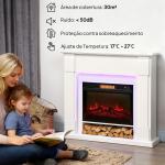 Lareira Elétrica com Efeito de Chama 3D e Tira de Luz LED RGB 1800W Temporizador para 30 m² 105x27x97 cm Branca