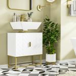 Móvel para Lavatório Pousar Moderno com 2 Portas e Pés de Aço 60x30x65 cm Branco e Dourado