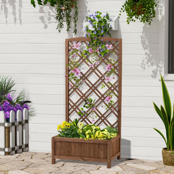 Floreira com Treliça de Madeira Caixa de Plantio com Suporte para Plantas Trepadeiras 60x30x122,5cm Madeira