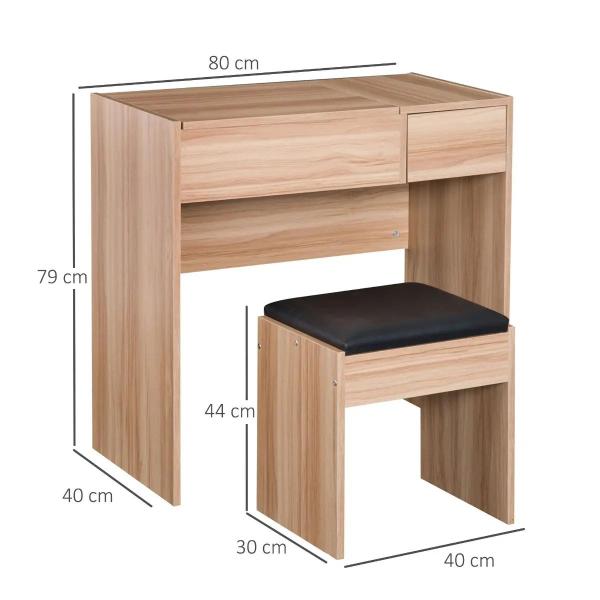 Toucador de Maquilhagem com Branco e Tampa Dobrável Mesa de Maquilhagem com Compartimentos e Gaveta 80x40x79cm Madeira