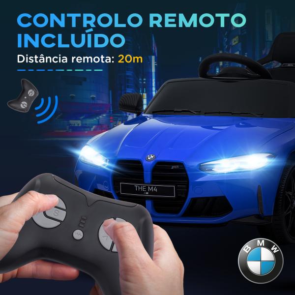 Carro Elétrico para Crianças BMW M4 12V com Controlo Remoto Faróis Buzina Música e Velocidade 3 - 5 km/h 108x69,5x51 cm Azul