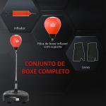 Saco de Boxe de Pé com Altura Ajustável de 4 Níveis Punching Ball com Base Preenchida Luvas e Inflador para Adultos e Adolescentes Ø45x132 - 158cm Preto e Vermelho