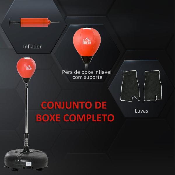 Saco de Boxe de Pé com Altura Ajustável de 4 Níveis Punching Ball com Base Preenchida Luvas e Inflador para Adultos e Adolescentes Ø45x132 - 158cm Preto e Vermelho