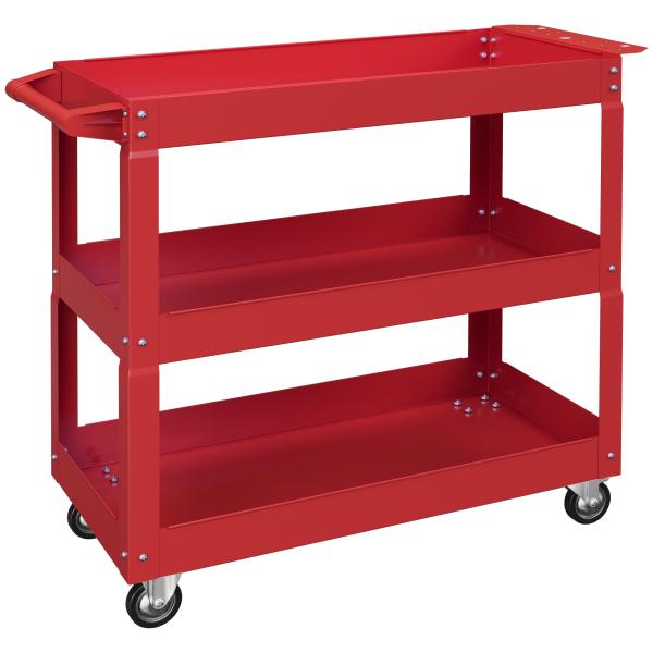 Carrinho de Ferramentas com Rodas 3 Prateleiras de Armazenamento e Alça Lateral 83x35,3x76 cm Vermelho