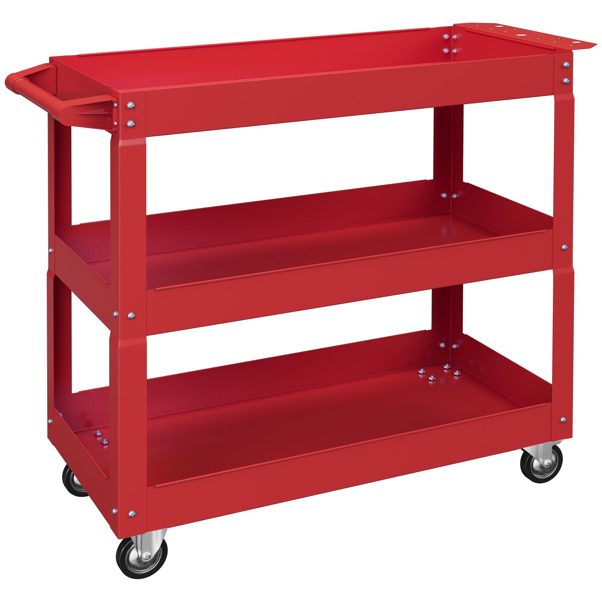 Carrinho de Ferramentas com Rodas 3 Prateleiras de Armazenamento e Alça Lateral 83x35,3x76 cm Vermelho