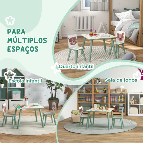 Conjunto de Mesa e Cadeiras para Crianças de 3 Peças Mesa Infantil com 2 Cadeiras Conjunto de Móveis para Atividades Verde