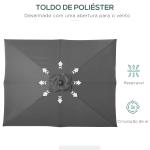 Chapéu de Sol com Luzes LED 268x205x248 cm Chapéu de Sol de Jardim Inclinável até 45° e Abertura a Manivela Cinza Escuro