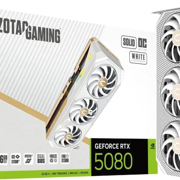 Placa Gráfica Gaming NVIDIA GeForce RTX 5080 Blackwell Solid OC White 16GB GDDR7 DLSS4 - ZOTAC