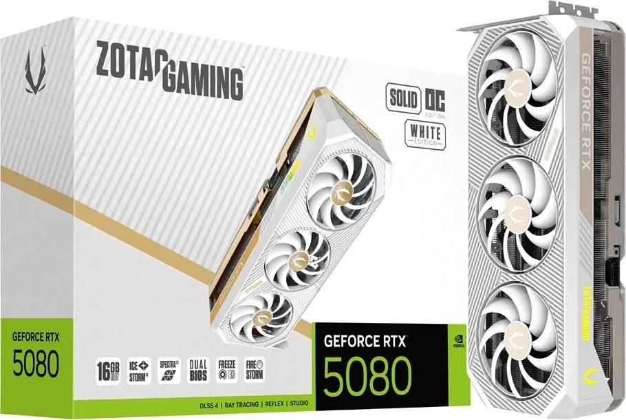 Placa Gráfica Gaming NVIDIA GeForce RTX 5080 Blackwell Solid OC White 16GB GDDR7 DLSS4 - ZOTAC