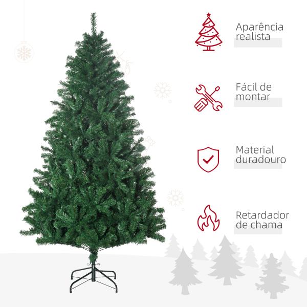 Árvore de Natal 180 cm com 1000 Ramos de PVC e Suporte de Aço Decoração de Natal para Interior Verde