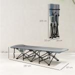 Cama Dobrável de Campismo Praia com Apoio de Cabeça e Bolso Lateral Suporta até 150 kg 187x67x37 cm Cinzento