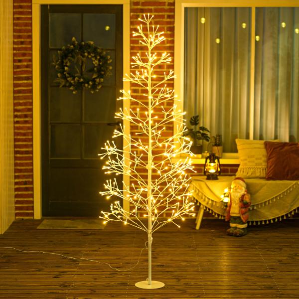 Árvore de Natal Artificial 180 cm com 384 Luzes LED Branco - Quente Ramos Flexíveis Base de Aço Branco