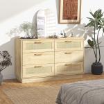 Cómoda para Quarto Cómoda de Madeira com 6 Gavetas de Vime Estilo Boêmio para Corredor Escritório 110x40x69 cm Carvalho
