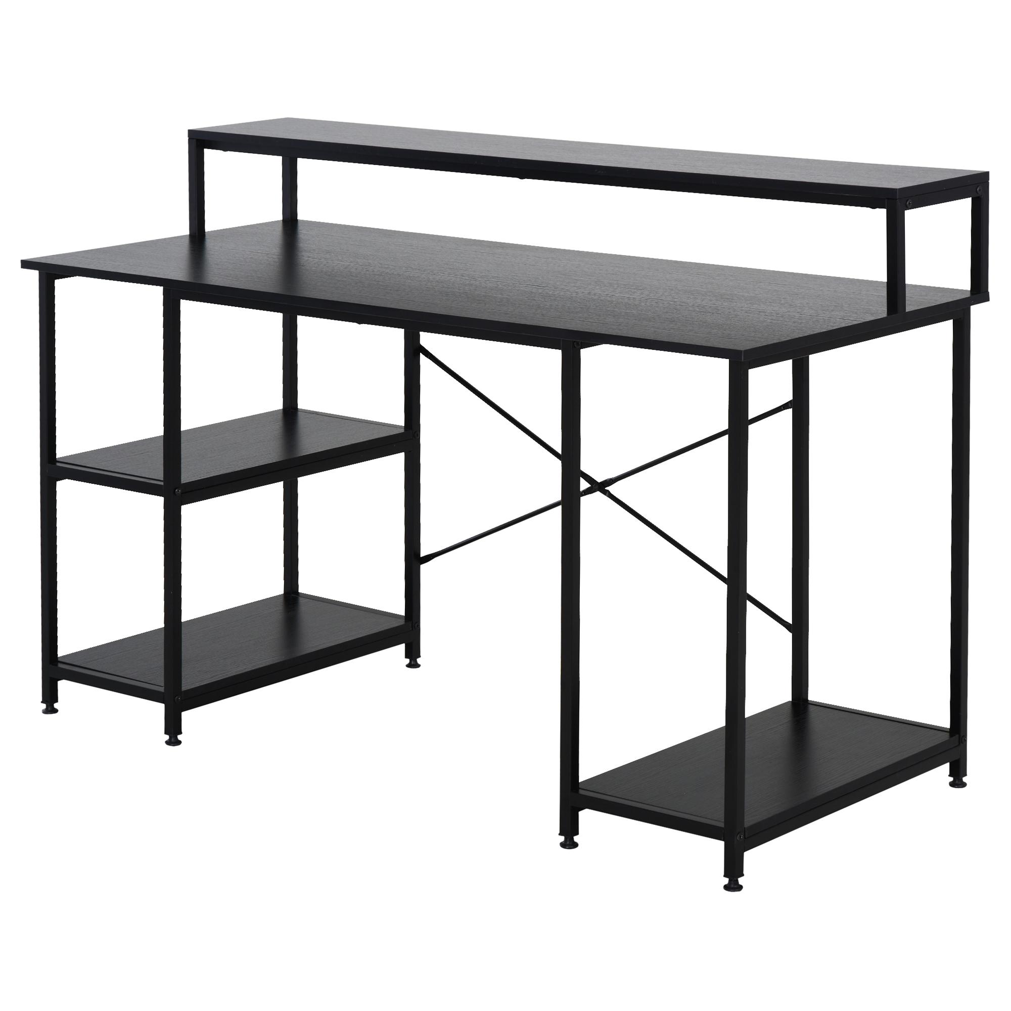 Mesa para Computador com Prateleiras Pés Ajustáveis ​​Moldura de Metal 140x60x93 cm