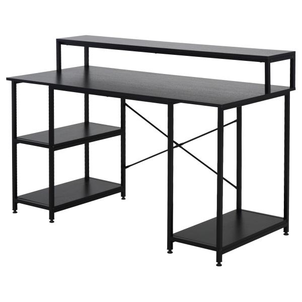 Mesa para Computador com Prateleiras Pés Ajustáveis ​​Moldura de Metal 140x60x93 cm