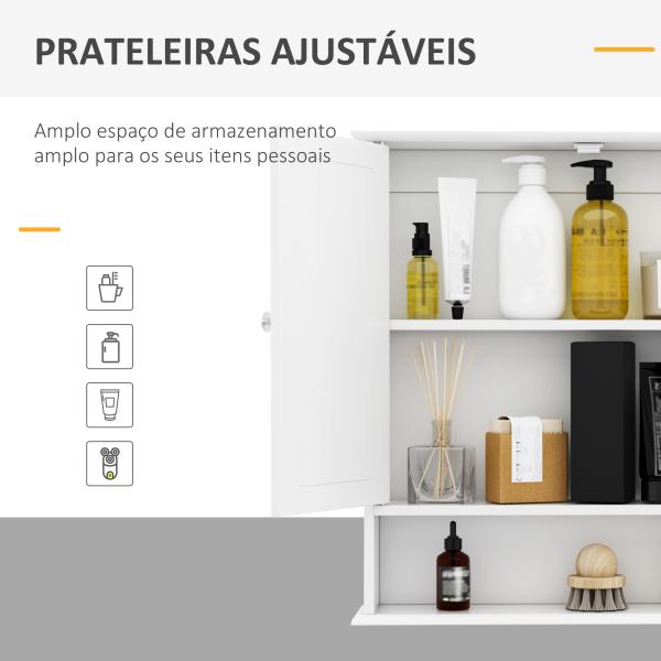 Armário de banheiro com parede de espelho com 2 portas 3 níveis de armazenamento de parede Cor Branco 56x13x58cm