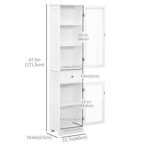 Armário Alto para Casa de Banho Móvel Auxiliar de Banheiro de Estilo Moderno com 2 Portas Prateleiras Ajustáveis e 1 Gaveta 40x27x171,5cm Branco
