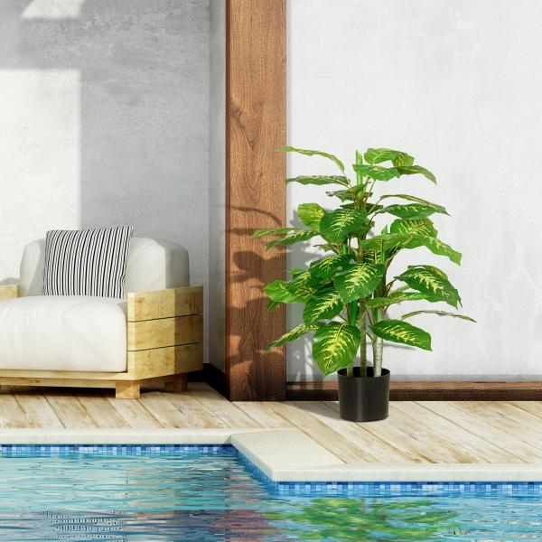 Planta Artificial Aglaonema Planta Sintética de 95cm com 42 Folhas e Vaso de Cimento Decoração para Casa e Exterior Verde