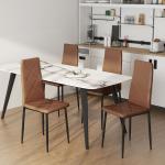 Conjunto de 4 Cadeiras de Jantar Estofadas em Couro Sintético com Encosto Alto e Pernas de Aço 41x50x97 cm Castanho