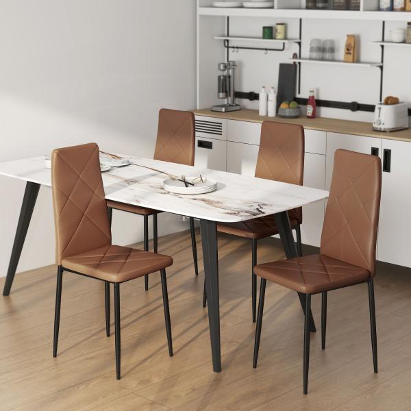 Conjunto de 4 Cadeiras de Jantar Estofadas em Couro Sintético com Encosto Alto e Pernas de Aço 41x50x97 cm Castanho