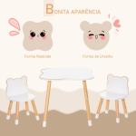 Conjunto Infantil de Mesa e 2 Cadeiras de Madeira Móveis Infantil para Sala de Jogos Dormitório de Crianças Mesa 56x56x50cm e Cadeira 28x25x46cm Branco