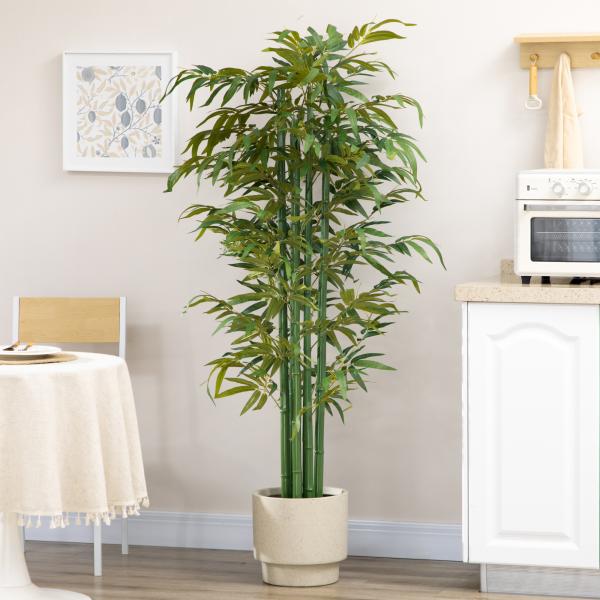 Planta Artificial Bambu Artificial para Interiores e Exteriores Decoração de Sala de Estar Escritório Ø17x180 cm Verde