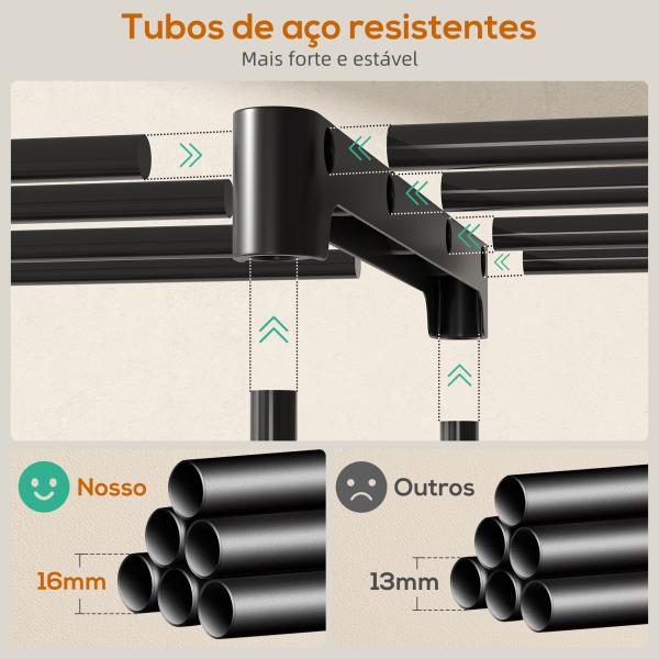Armário para Roupas 182x43x185 cm Armário Aberto com 8 Prateleiras de Tecido Barras para Pendurar 182x43x185 cm Preto
