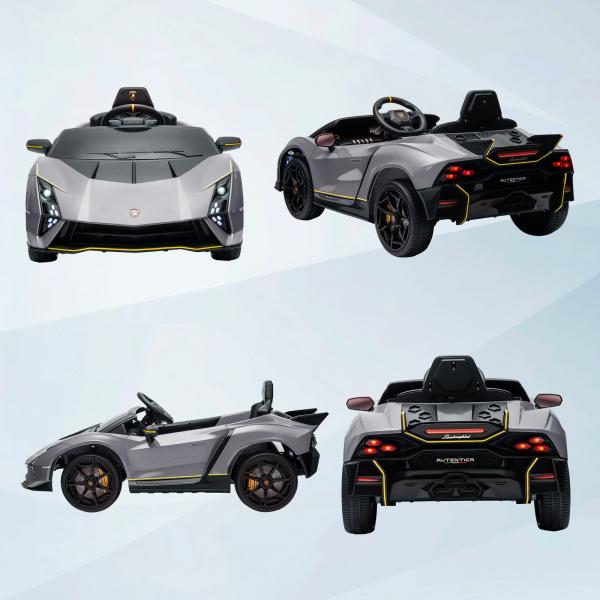 Carro Elétrico para Crianças Lamborghini 12V Controlo Remoto Faróis Buzina Arranque Lento e Música MP3 114,5x64x45,5 cm Cinza