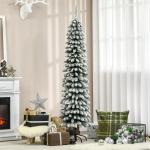 Árvore de Natal Estreita Nevada 180 cm com 395 Ramos e Suporte Metálico Dobrável para Sala de Estar, Interior, Verde
