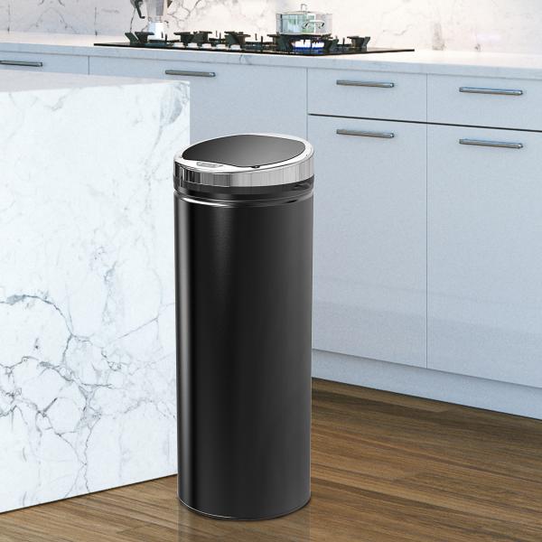 Balde do Lixo Automático 50L com Tampa de Fecho Suave e Silencioso Corpo em Aço Inoxidável Preto