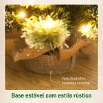 Mini Árvore de Natal Artificial com 35 Luzes LED 60 cm 64 Ramos com Neve Pinha Bagas e Base de Saco de Juta Ø41x60 cm Verde