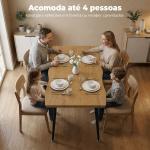 Mesa de Jantar Nórdica para 4 Pessoas, Tampo Espesso e Bordos Curvos, 110x70x75 cm, Carvalho