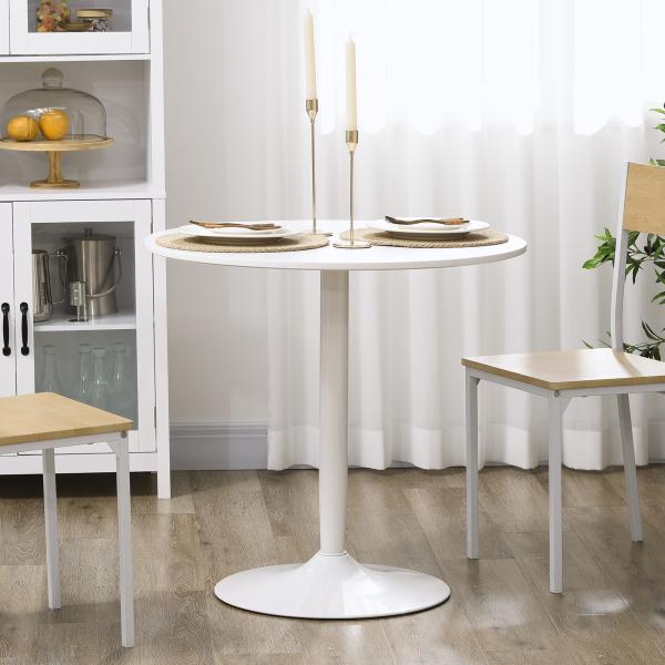 Mesa de Cozinha Redonda Mesa de Jantar Moderna para 2 Pessoas com Base de Aço e Almofadas Antiderrapantes Ø80x75 cm Branco