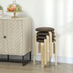 Conjunto de 4 Bancos Empilháveis Redondos Bancos Baixos de Cozinha com Assento Acolchoado Ø40x45 cm Marrom e Madeira