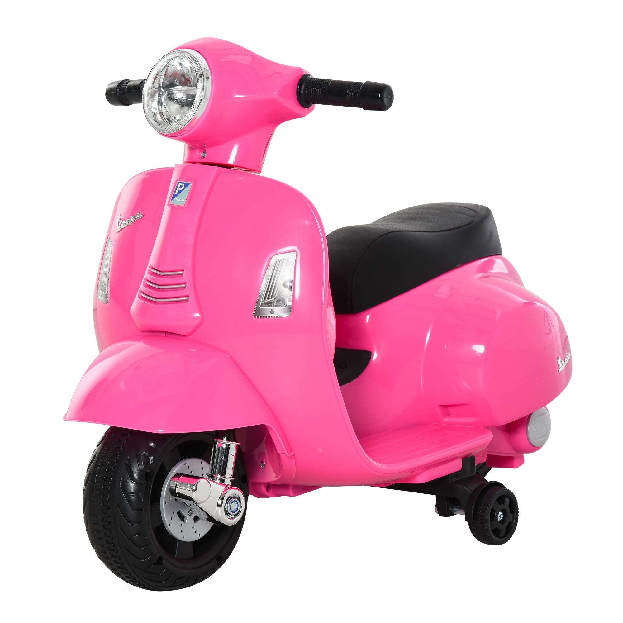 Mota Elétrica Infantil Vespa 6V com Farol, Buzina e Rodas Auxiliares para Crianças de 18 - 36 Meses Rosa 66,5x38x52 cm