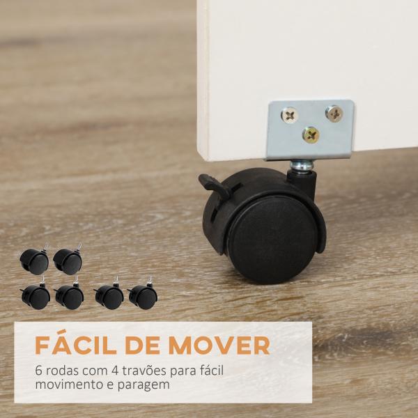 Mesa de Cozinha Dobrável com Laterais Dobráveis 6 Rodas e 2 Gavetas de Armazenamento 120x80x75 cm Branco