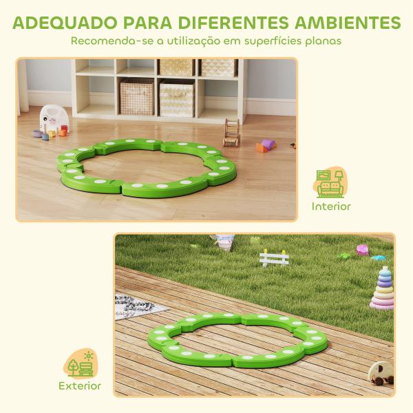 Trave de Equilíbrio para Crianças com 6 Pedras com Pontos Táteis para Treino de Equilíbrio em Interiores e Exteriores Verde