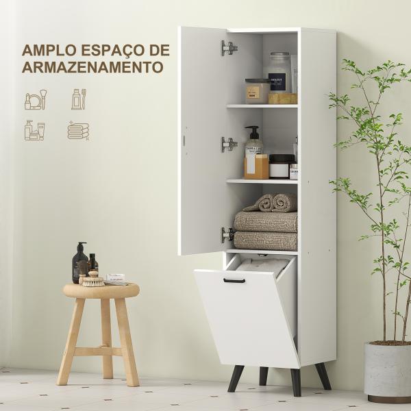 Coluna Casa de Banho Armário Alto Casa de Banho Estreito com 2 Portas e Prateleiras Móvel 35x31,5x144 cm Branco