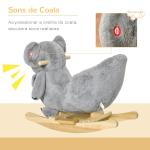 Baloiço Infantil com Forma de Coala com Fantoche para Bebés 18 - 36 Meses com Som Cinto de Segurança e Apoio para os Pés 60x33x50cm Cinza