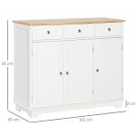 Aparador de Cozinha com 3 Gavetas 3 Portas e Prateleiras Ajustáveis Móvel Auxiliar de Armazenamento 101x40x85 cm Branco