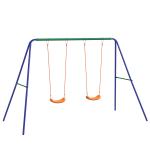 Conjunto de Baloiço para Crianças com 2 Assentos Resistente aos Raios UV e Suporte de Metal 269x160x180 cm Multicor