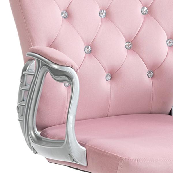 Cadeira de Escritório Estofada em Veludo Cadeira Giratória com Altura Ajustável e Decorações de Cristal 59,5x60,5x103 cm Rosa
