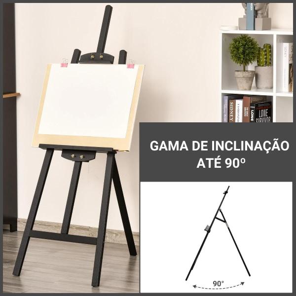Cavalete para Pintura de Madeira Inclinável 90° com Suporte Tripé e Pincel 51,5x71,5x134,5 cm Preto