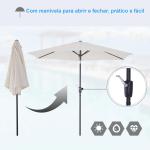 Chapéu de Sol de Jardim Ø270x235cm Chapéu de Sol de Alumínio Reclinável com Manivela e 6 Hastes para Terraço Exterior Balcão Creme