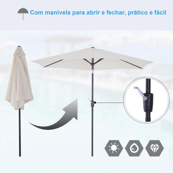 Chapéu de Sol de Jardim Ø270x235cm Chapéu de Sol de Alumínio Reclinável com Manivela e 6 Hastes para Terraço Exterior Balcão Creme