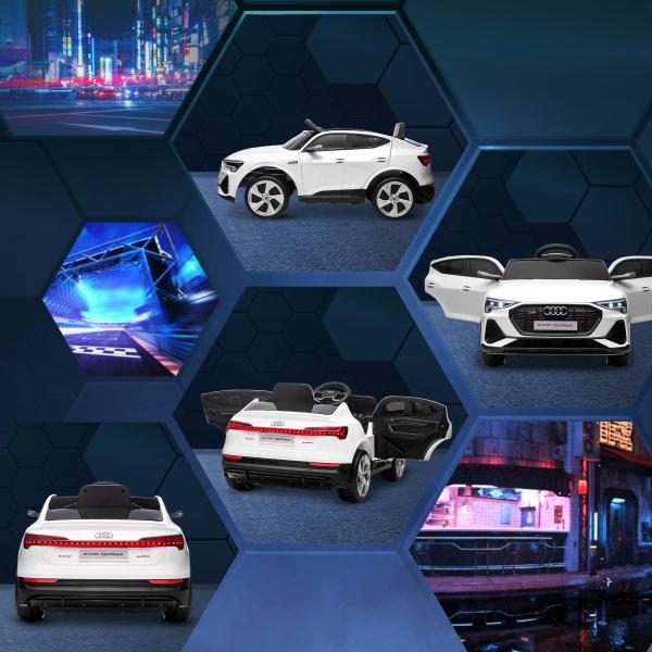 Carro Elétrico Audi E - Tron 12V para Crianças acima de 3 Anos com Controle Remoto Faróis Buzina Música MP3 TF USB e Abertura da Porta 3 - 8km/h 108x60x47cm Branco